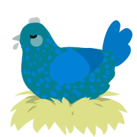 A sea and sapphire chicken with a speckle pattern