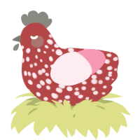 A red and rose chicken with a speckle pattern