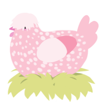 A rose chicken with a speckle pattern