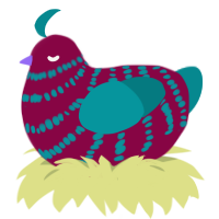 (unnamed), a maroon and teal chicken with a bar pattern