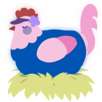 A ultramarine and pink chicken with a head pattern