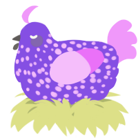 A blurple and lavender chicken with a speckle pattern