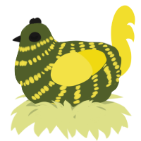 A olive and yellow chicken with a bar pattern