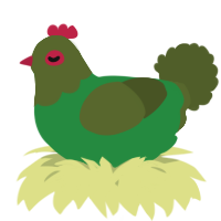 A viridian and olive chicken with a head pattern