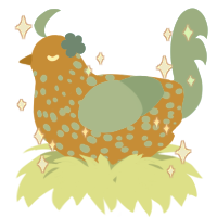 A orange and aqua chicken with a speckle pattern