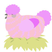 A rose and lavender chicken with a bar pattern