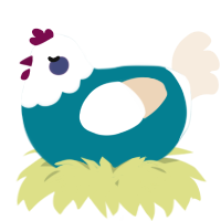 A sea and cream chicken with a head pattern