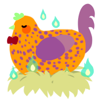 A sapphire and chartreuse chicken with a speckle pattern
