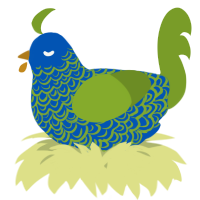 A ultramarine and chartreuse chicken with a double-lace pattern
