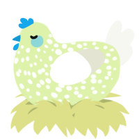 A apple and white chicken with a speckle pattern