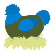 A olive and sapphire chicken with a head pattern