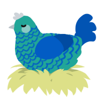 A turquoise and ultramarine chicken with a lace pattern