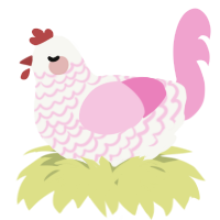 A white and pink chicken with a lace pattern