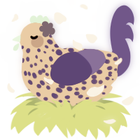A ultramarine and lime chicken with a speckle pattern