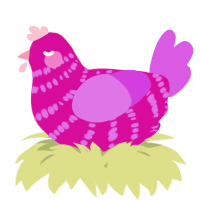 A fuchsia and orchid chicken with a bar pattern