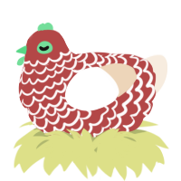 A red and cream chicken with a lace pattern