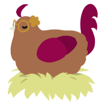 Geraldine, a brown and maroon chicken
