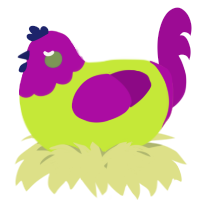 A lime and plum chicken with a head pattern