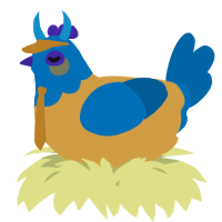 A honey and sapphire chicken with a head pattern