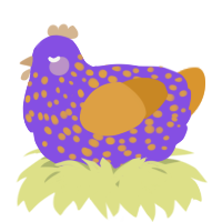 A blurple and orange chicken with a speckle pattern