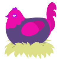 Binomi, a overcast and fuchsia chicken with a head pattern