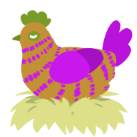 A gold and amethyst chicken with a bar pattern