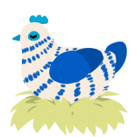 A cream and ultramarine chicken with a bar pattern