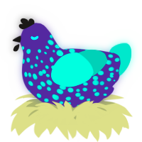 A overcast and turquoise chicken with a speckle pattern