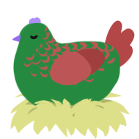 A viridian and red chicken with a half-lace pattern