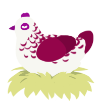 A white and maroon chicken with a half-lace pattern