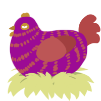 A plum and red chicken with a bar pattern