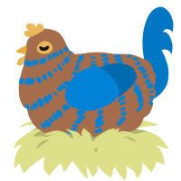 A brown and sapphire chicken with a bar pattern