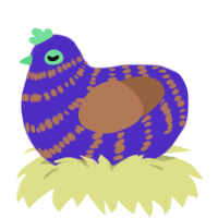 A indigo and brown chicken with a bar pattern