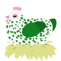 A white and leaf chicken with a speckle pattern