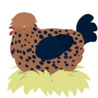A brown and tumblr chicken with a speckle pattern