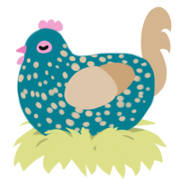 A sea and beige chicken with a speckle pattern