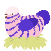 A rose and indigo chicken with a bar pattern