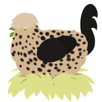 A beige and sable chicken with a speckle pattern