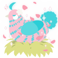 A rose and aqua chicken with a bar pattern