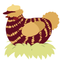 A maroon and gold chicken with a bar pattern