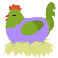 A lilac and chartreuse chicken with a head pattern