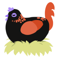 Paranoid, a black and vermilion chicken with a neck-speckle pattern