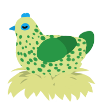 A lemon and viridian chicken with a speckle pattern