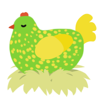 A grass and yellow chicken with a speckle pattern