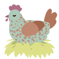 A cerulean and crimson chicken with a speckle pattern