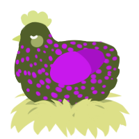 A olive and amethyst chicken with a speckle pattern