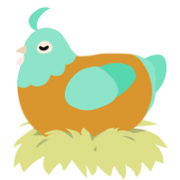 A orange and mint chicken with a head pattern