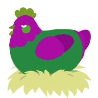 A viridian and plum chicken with a head pattern