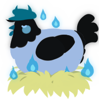 A cream and black chicken with a head pattern