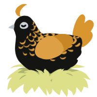 A black and orange chicken with a half-lace pattern